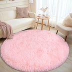Round Fluffy Pink Rug for Bedroom, 4Ft Fuzzy Shag Circle Area Rug for Girls - Image 2