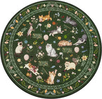 Unirea 4x4 Dark Green Cat Round Area Rugs, Washable Soft Non Slip Circle Rug - Image 2