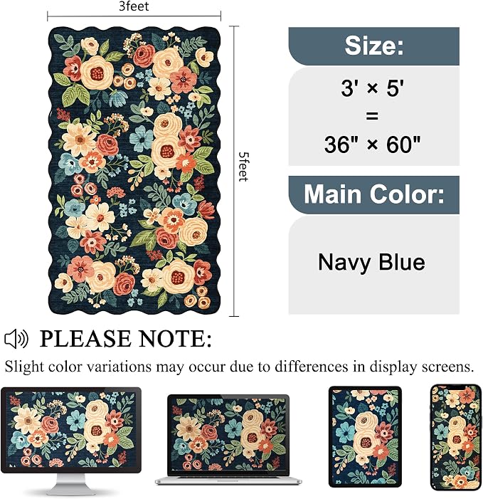 DUKINO 3x5 Area Rug, Floral Non-Slip Indoor Washable Rug - Image 2