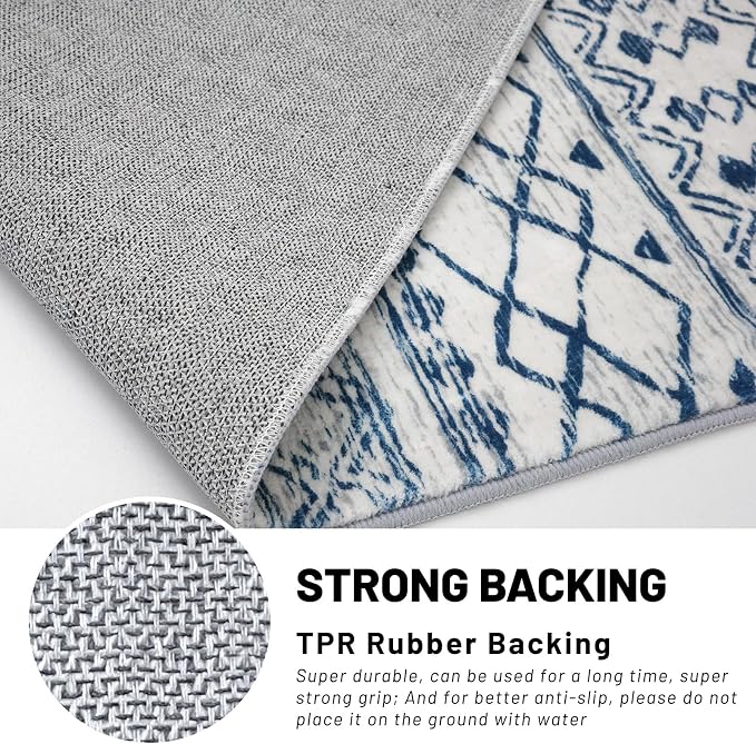 KUTA Area Rug 5x7, Moroccan Large Blue White Rugs Washable Boho Non-Slip - Image 7