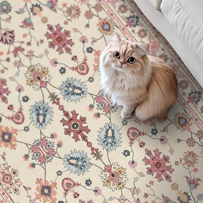 Rugxara Pink Rug for Living Room Bedroom, Floral 6x9 Washable Rug, Vintage Boho - Image 5