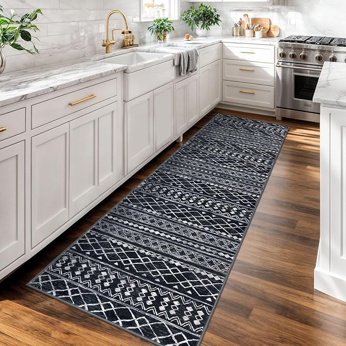 KUTA Moroccan Washable Kitchen Rug, 2x7 Non-Slip Vintage Black Boho Hallway - Image 2