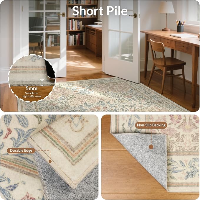 GENIMO 2x7 Runner Rug Non Slip Washable, Vintage Floral Kitchen Runner Rug - Image 4