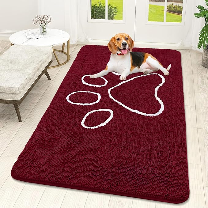 OLANLY Dog Door Mat for Muddy Paws 59x32, Paw Print Design, Absorbs Moisture by OLANLY