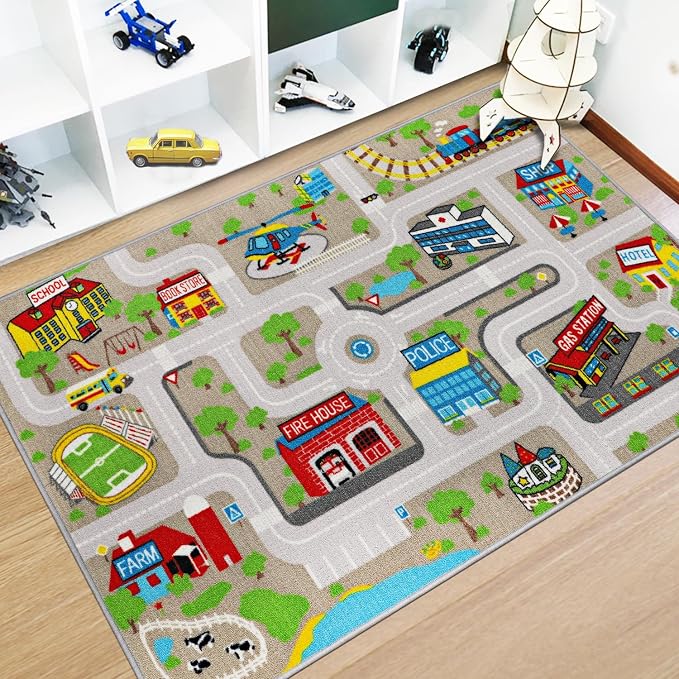 Capslpad Kids Rug Educational Play Rug 5.2'x3.3' Traffic Road Kids Play Car Mat by CapslpadDirect