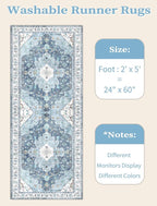 SERISSA Boho Washable Runner Rug, 2x5 Rug Non-Slip Vintage Blue Hallway Kitchen - Image 6