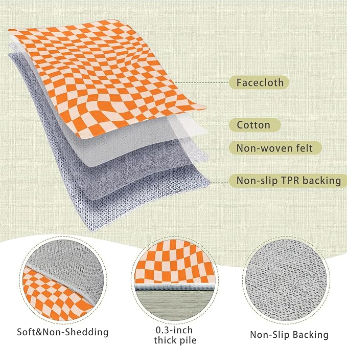 Orange Checkered Area Rug, Autumn Washable Area Rug 5x7 Large Rugs - Image 4