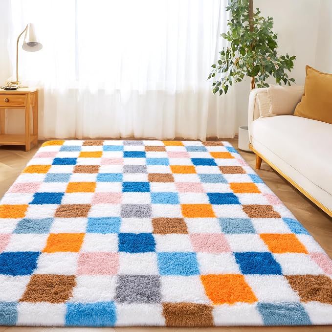 Checkered Rugs for Living Room Bedroom, 5x7 Area Rugs for Living Room, Modern by Awaytail