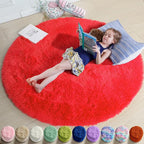 Red Small Round Rug 3Ft for Boys Bedroom, Fluffy Shag Circle Area Rugs for Kids by Amdrebio