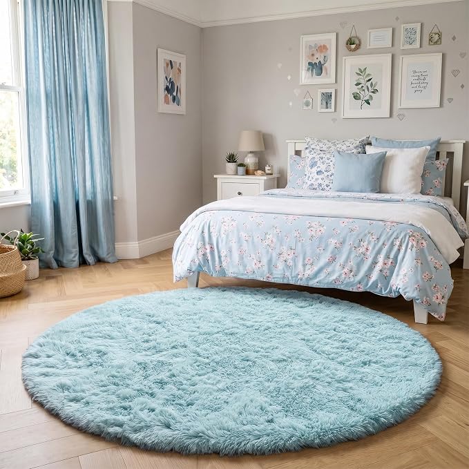 Amdrebio Light Blue Circle Round Rug 5Ft - Image 3