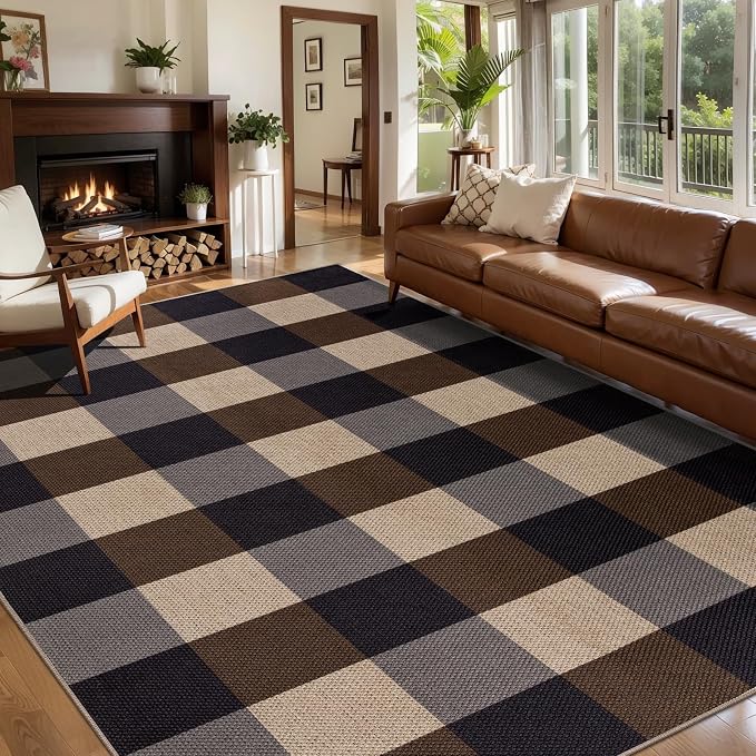 Tangsoo Checkered Easy Jute Rug 5x7 Large Washable Area Rug by Tangsoo