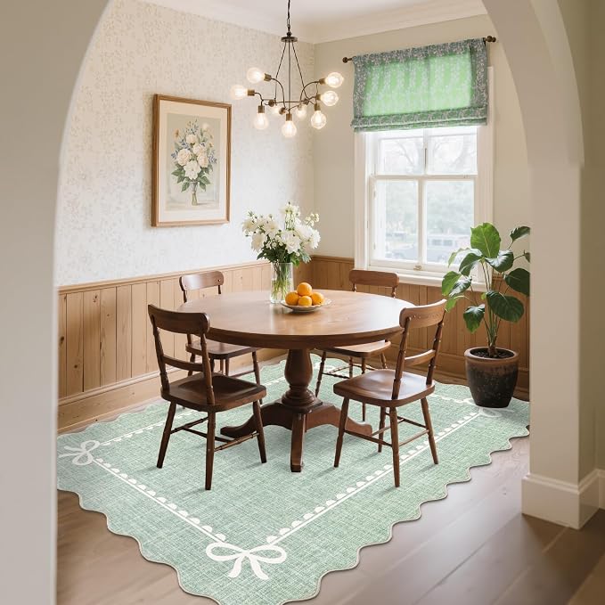 GarveeHome Scalloped Bow Rug for Living Room, Sage Green Rug for Dorm, Washable - Image 8