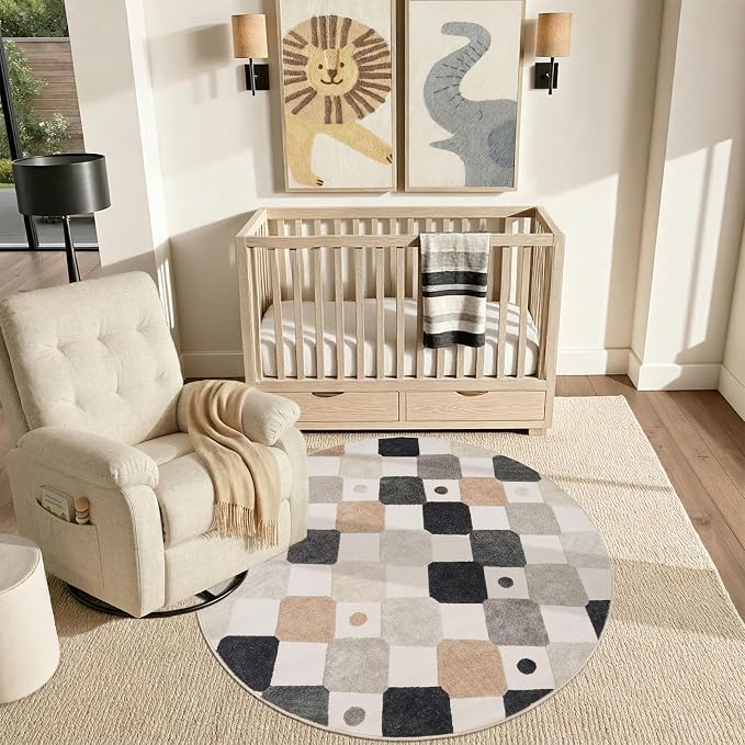 jinchan Macy 5ft Round Rug for Kids Room Black and White Modern Colorful - Image 6