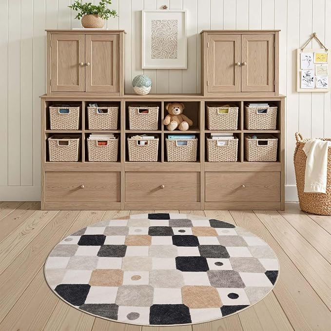 jinchan Macy 5ft Round Rug for Kids Room Black and White Modern Colorful - Image 5