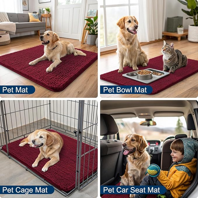 Smiry Dog Door Mat for Muddy Paws 47x24, Absorbent Dirt Trapper, Non-Slip - Image 6