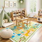 3x4 Washable Kid Playroom Rug, Unisex Green Safari Jungle Woodland Animal - Image 3