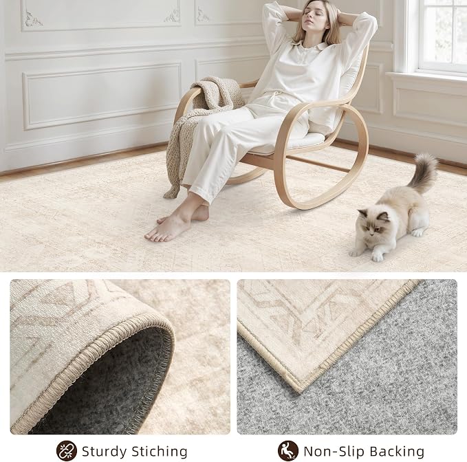 10x12 Area Rugs for Living Room: Vintage Boho Neutral Washable Rug Indoor Soft - Image 4