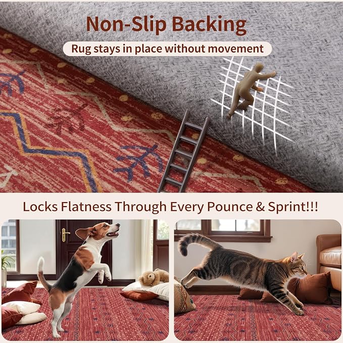 SERISSA 3x5 Area Rugs for Living Room, Washable Non-Slip Red Ochre Small Boho - Image 5