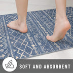 KUTA 3x5 Boho Area Rug for Living Room, Moroccan Blue Beige Washable Kitchen - Image 7