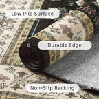 DCX Black Boho 5x7 Area Rugs, Machine Washable Non Slip Geometric Floral Rug - Image 2