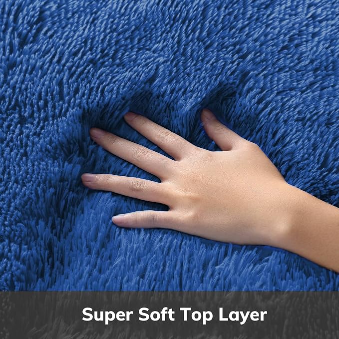 Ophanie Round Rug 6Ft Blue Circle Area Rug, Boys Room Decor, Fluffy Fuzzy - Image 2