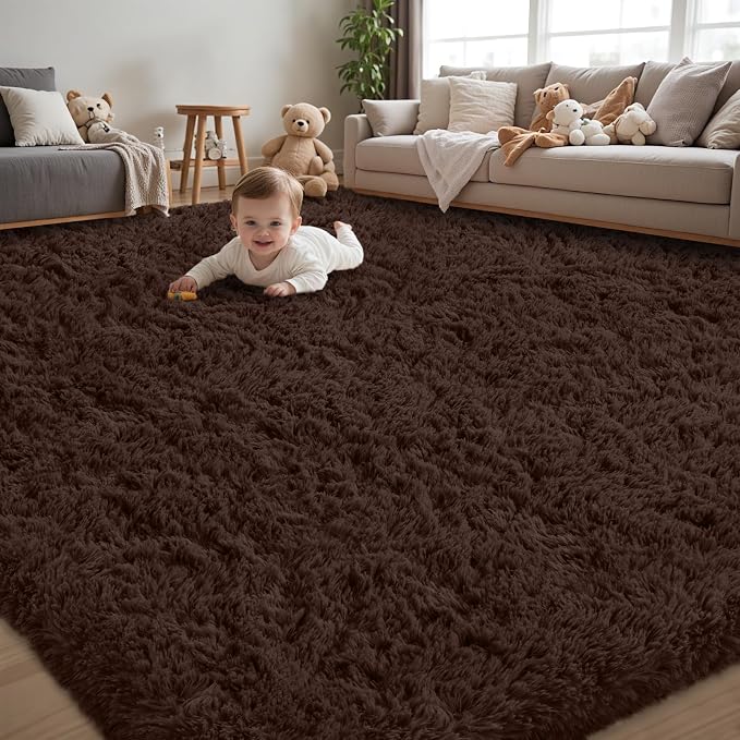 8x10 Area Rug for Living Room:Ultra Soft Fluffy Shag Brown Rugs, Large Fuzzy by Unknown
