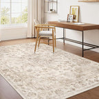 4x5 Washable Neutral Area Rug Beige Vintage Entryway Office Carpet Non-Slip by WondRg