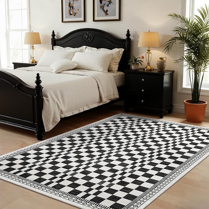 GarveeHome 4x6 Bedroom Rug Modern Checkered Floor Cover Black and White Rugs - Image 2