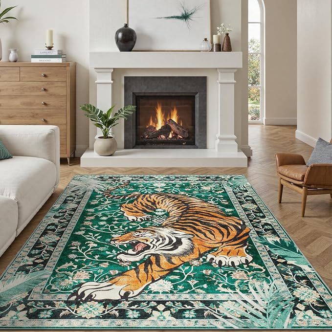 DCX Washable 6x9 Tiger Area Rug, Soft Low Pile Carpet, Kid & Pet Friendly - Image 6