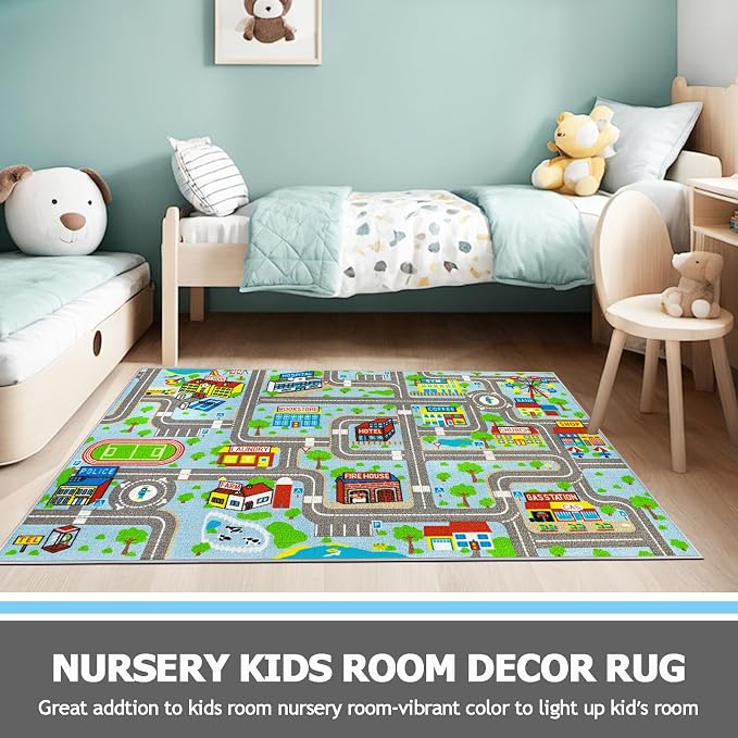 Capslpad Sky Blue Car Road Kid Rug Carpet Playmat - Image 6