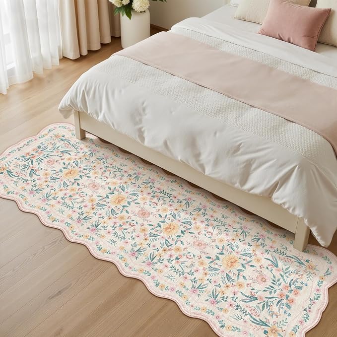Scalloped Floral Runner Rug 2x6, Soft Cute Carpet Runner - Image 3