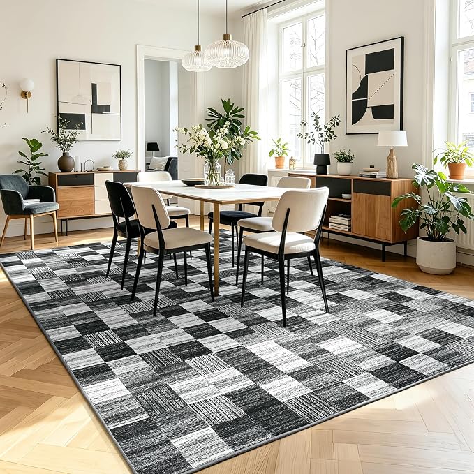 Terrug Black and White Checkered Rug - Image 2