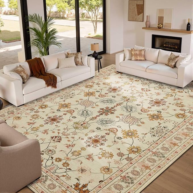 Rugxara Large 9X12 Rugs for Living Room Bedroom, Washable Rug, Vintage Boho by Rugxara