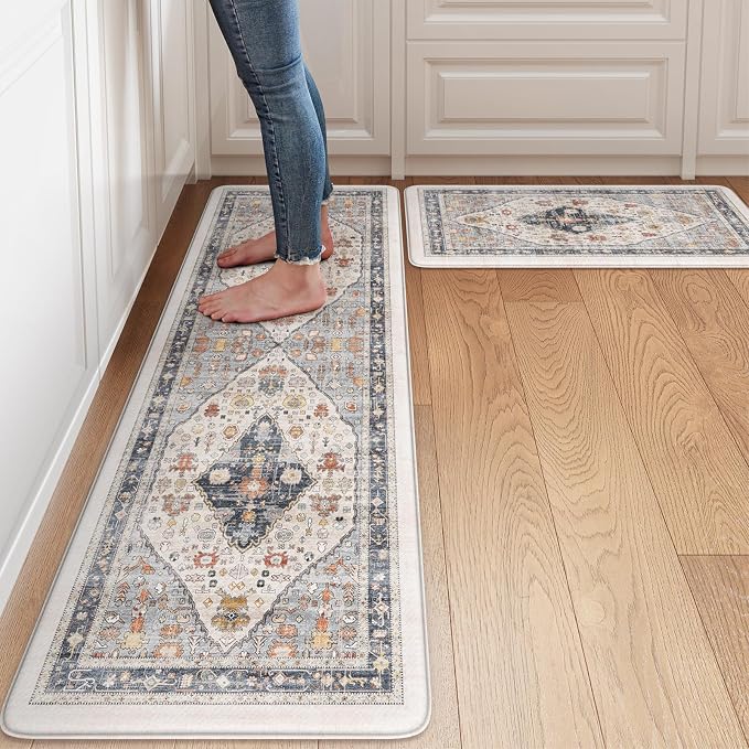 Collive Farmhouse Anti Fatigue Kitchen Mat, Cushioned Kitchen Rug Sets of 2 by Collive