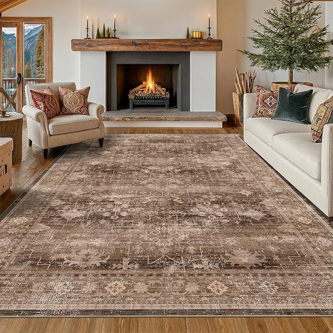 Hazo Haus Boho Taupe Brown 5x7 Living Room Rug by HazoHaus
