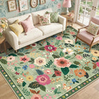 RELEANY Floral 6x9 Area Rugs Washable Print Boho Cute Carpet Non Slip Flower by RELEANY