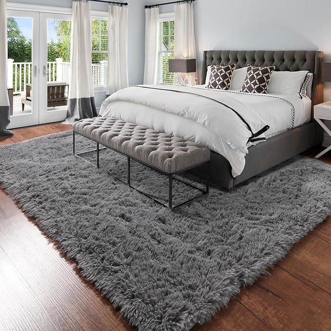Amdrebio Grey Modern Large Living Room Rugs 6x9, Fluffy Area Rug - Image 6