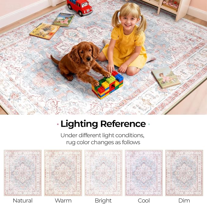 CAPALOCA Machine Washable Rugs Nursery Rug 4x6 Cute Girl Non Slip Low Pile - Image 7