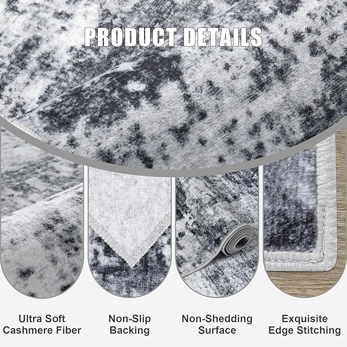 2'x6' Runner Rug Washable Rug: Modern Abstract Soft Thin Runner Rug Dark Black - Image 6