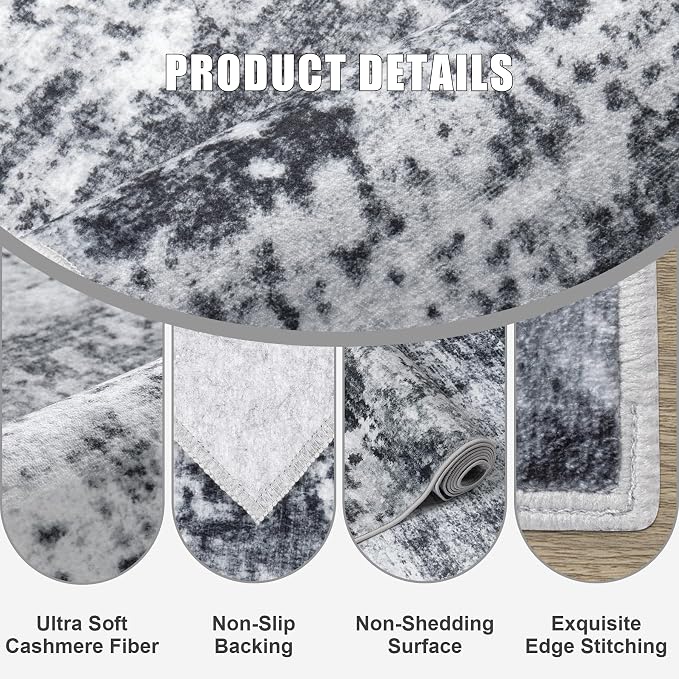 2.6'x8' Runner Rug Washable Rug;Modern Abstract Soft Thin Runner Rug Dark-Black - Image 6