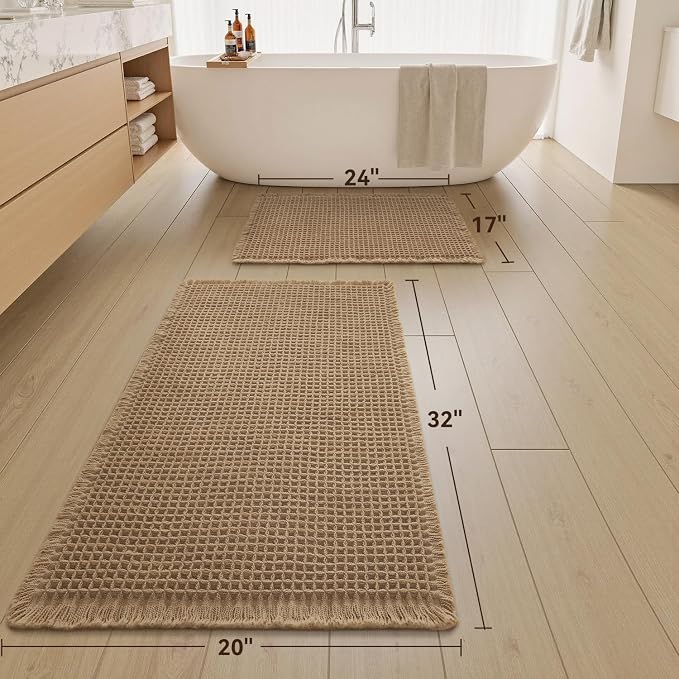 Upgraded Waffle Bath Mat Set of 2, Super Absorbent Non Slip Bath Mats - Image 2