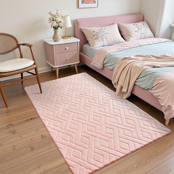 4x6 Pink Washable Area Rug for Girls Bedroom, Modern Geometric Shag Non-Slip - Image 2