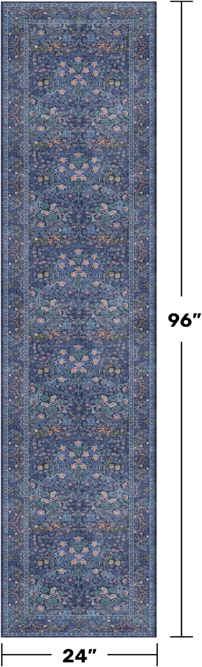 Dark Blue Washable 2x8 Runner Rugs Non Slip - Image 2