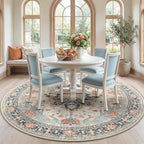 RELEANY Area Rugs Round 7ft Washable Non-Slip, Floral Vintage Distress by RELEANY