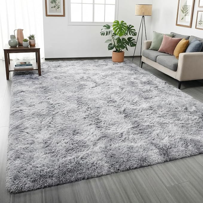 PAGISOFE Light Grey Shaggy Abstract Area Rug 6x9 Feet, Plush Fluffy Rugs - Image 5