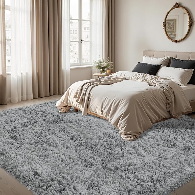 4x6 Area Rug for Living Room:Ultra Soft Fluffy Shag Light Grey Rugs, Large - Image 2