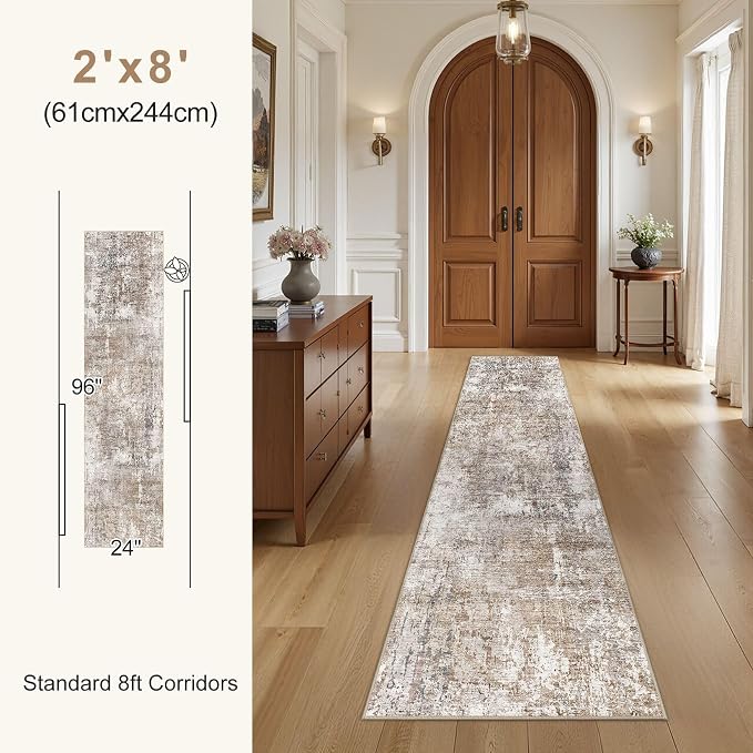 UERMEI 2x8 Washable Runner Rug for Hallway, Non Slip Low Pile Kitchen Carpet - Image 6