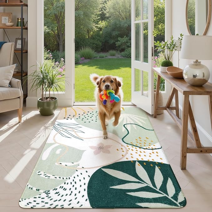 Lahome Green Botanical Print Small Throw Rugs Modern Abstract Non-Slip 3x5 - Image 4