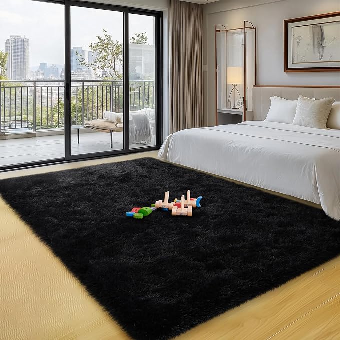qulint 3x5 Rug for Bedroom, Fluffy Soft Black Rug for Living Room, Fuzzy Plush - Image 7