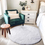 Amdrebio White Fluffy Round Rug 4Ft - Image 9